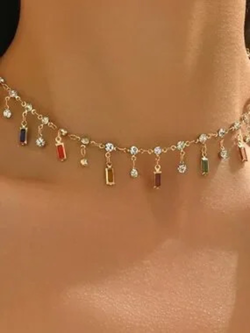Anthropologie Gold Color Multicolor Baguette Charm Necklace